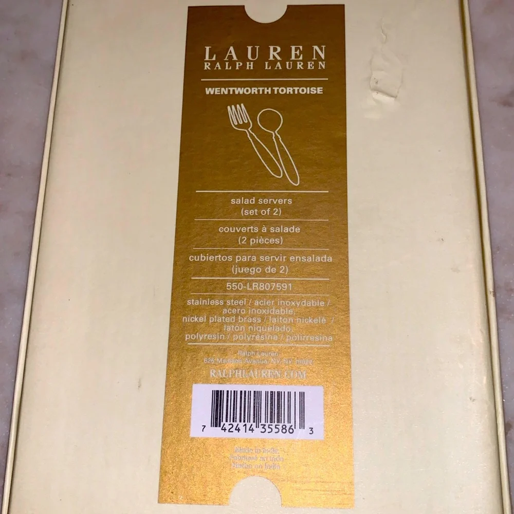 RALPH LAUREN SALAD SERVERS WENTWORTH TORTOISE NIB